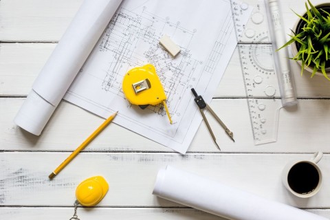 Various Architecture Supplies On Workplace Architects Stock Photo 643055854