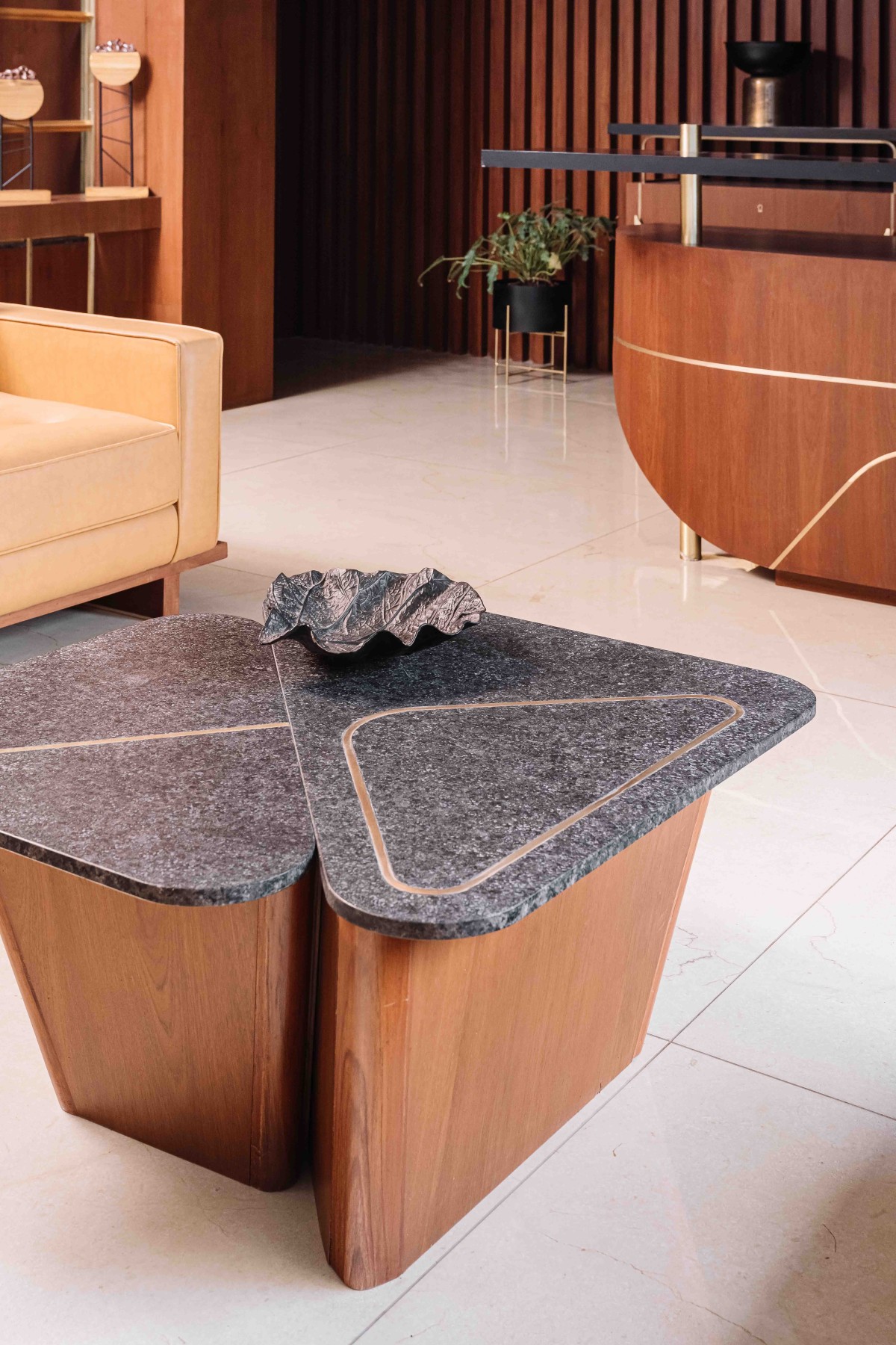 Granite top with brass inlay in Waiting area centre table