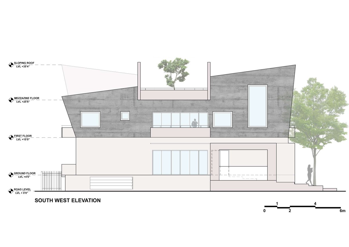 South west elevation of Linear House by Int-Hab Architecture + Design Studio