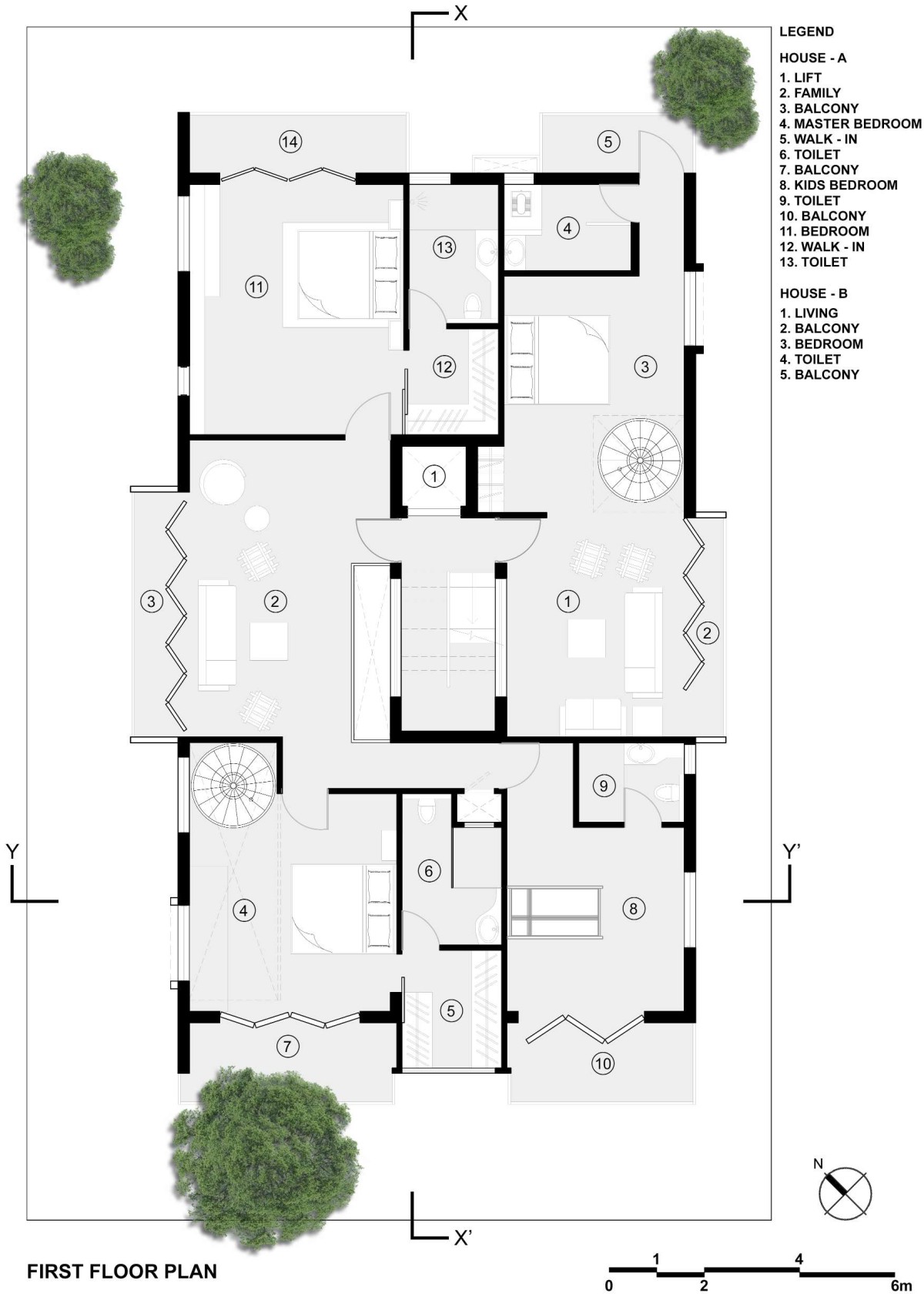 First floor plan of Linear House by Int-Hab Architecture + Design Studio