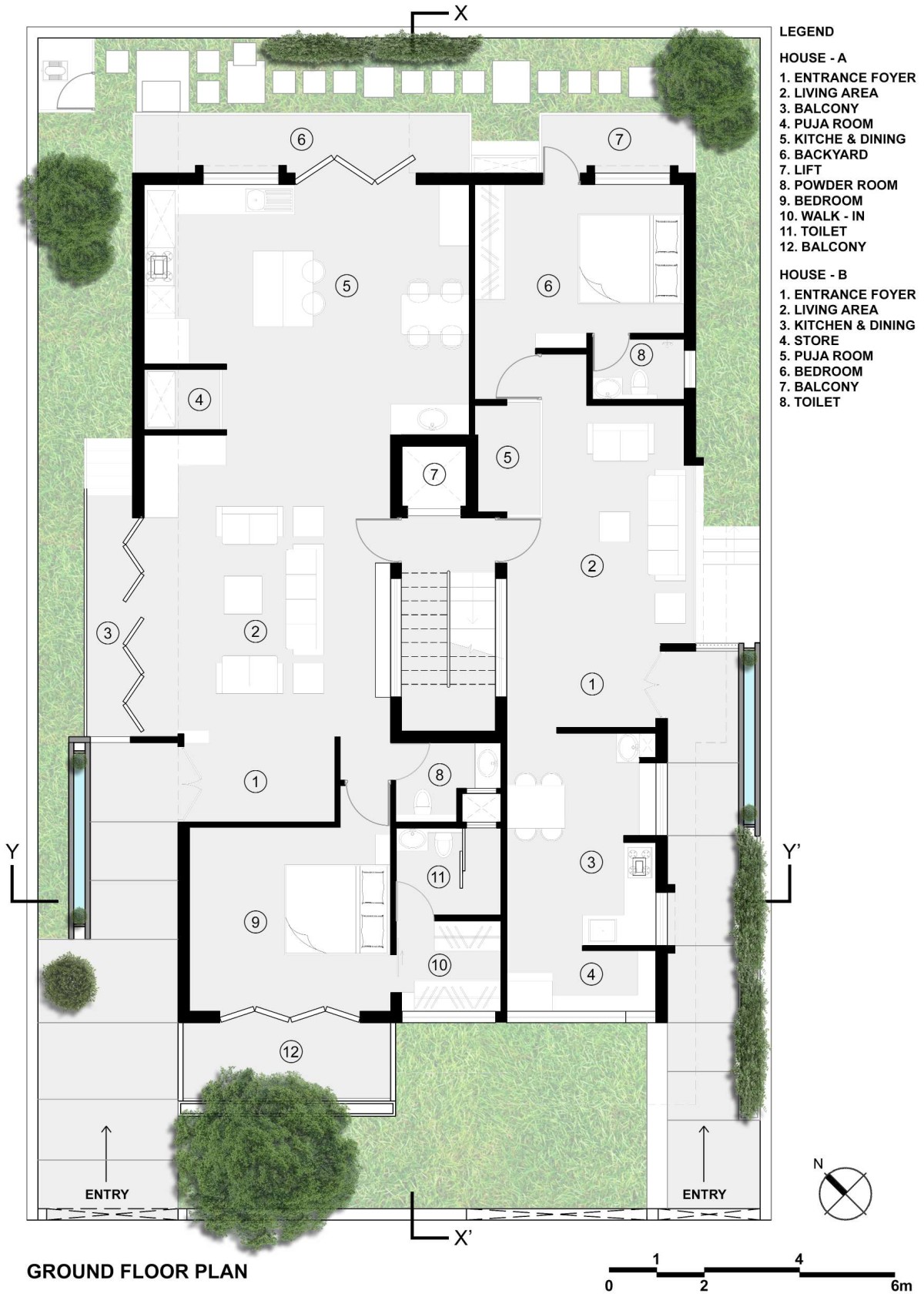 Ground floor plan of Linear House by Int-Hab Architecture + Design Studio