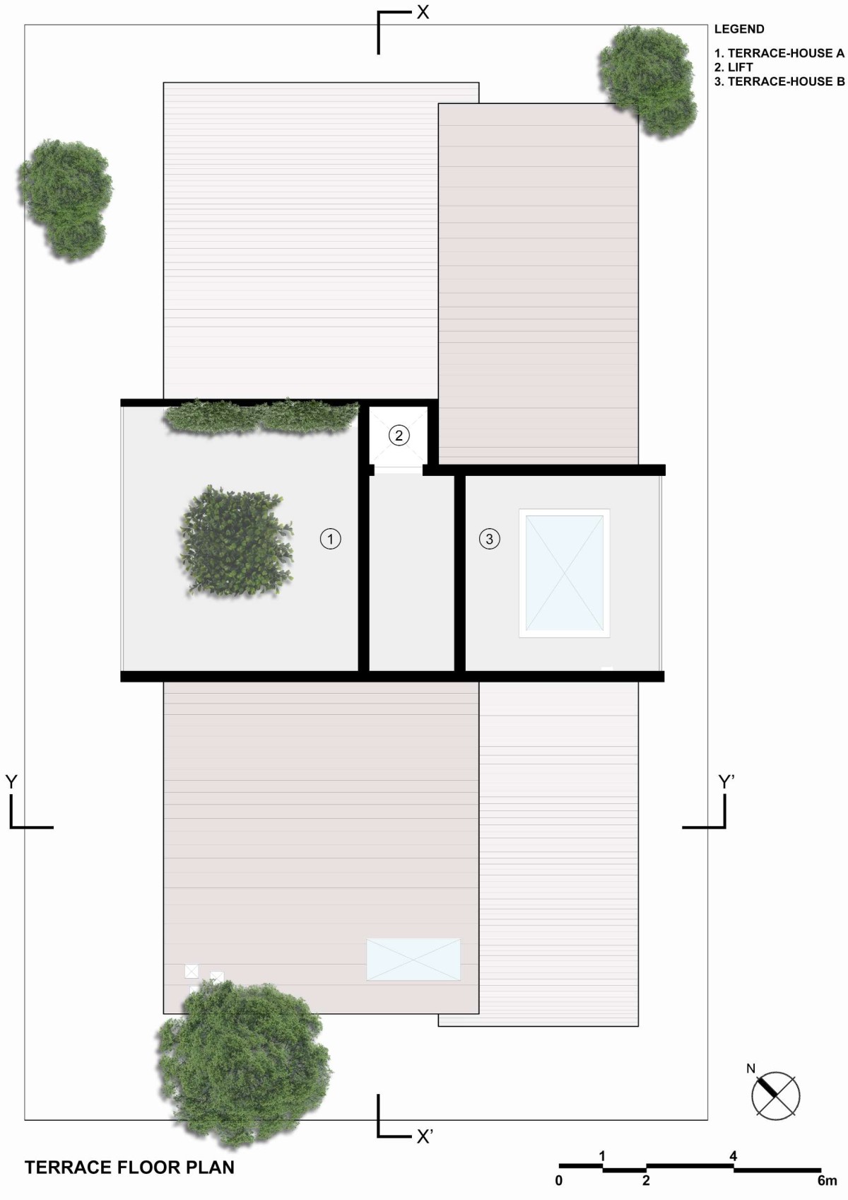 Terrace floor plan of Linear House by Int-Hab Architecture + Design Studio