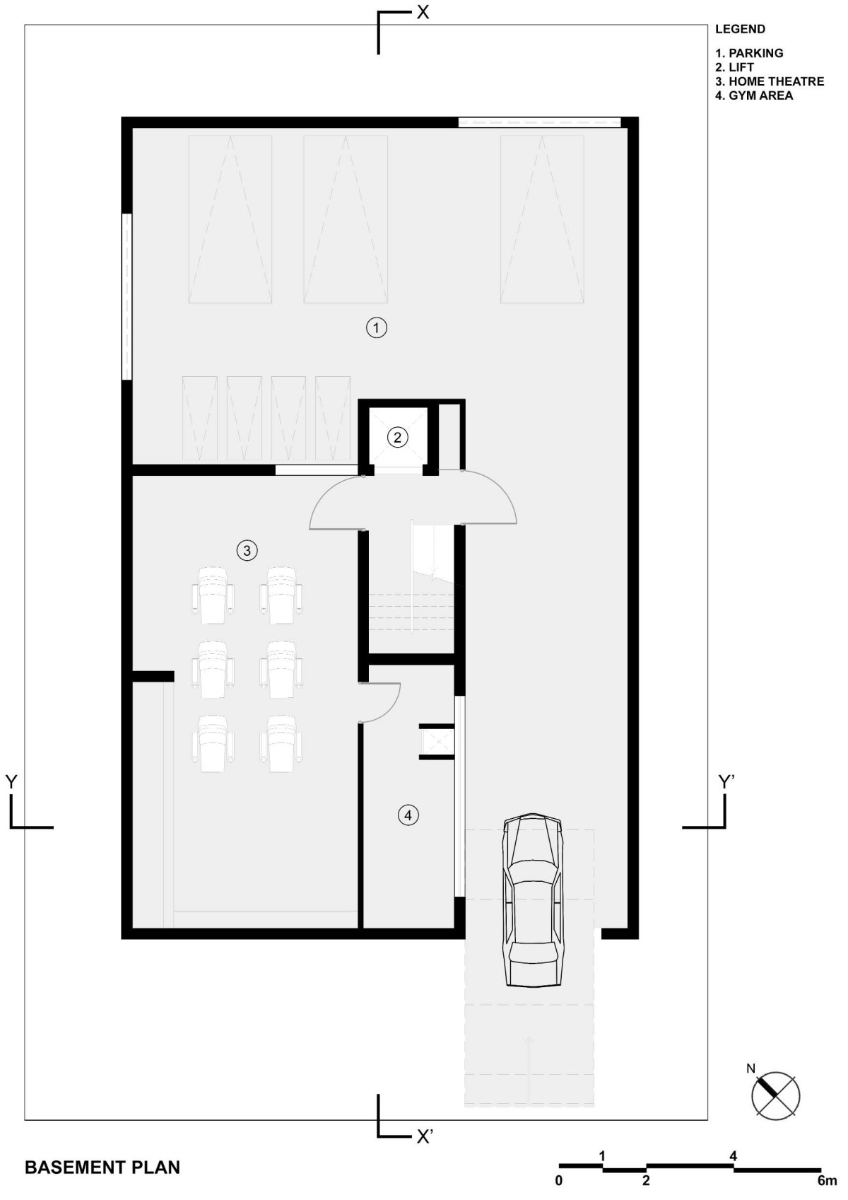 Basement floor plan of Linear House by Int-Hab Architecture + Design Studio