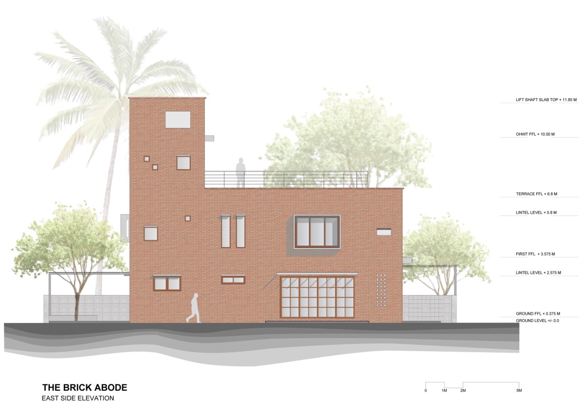 East Side Elevation of The Brick Abode by Alok Kothari Architects