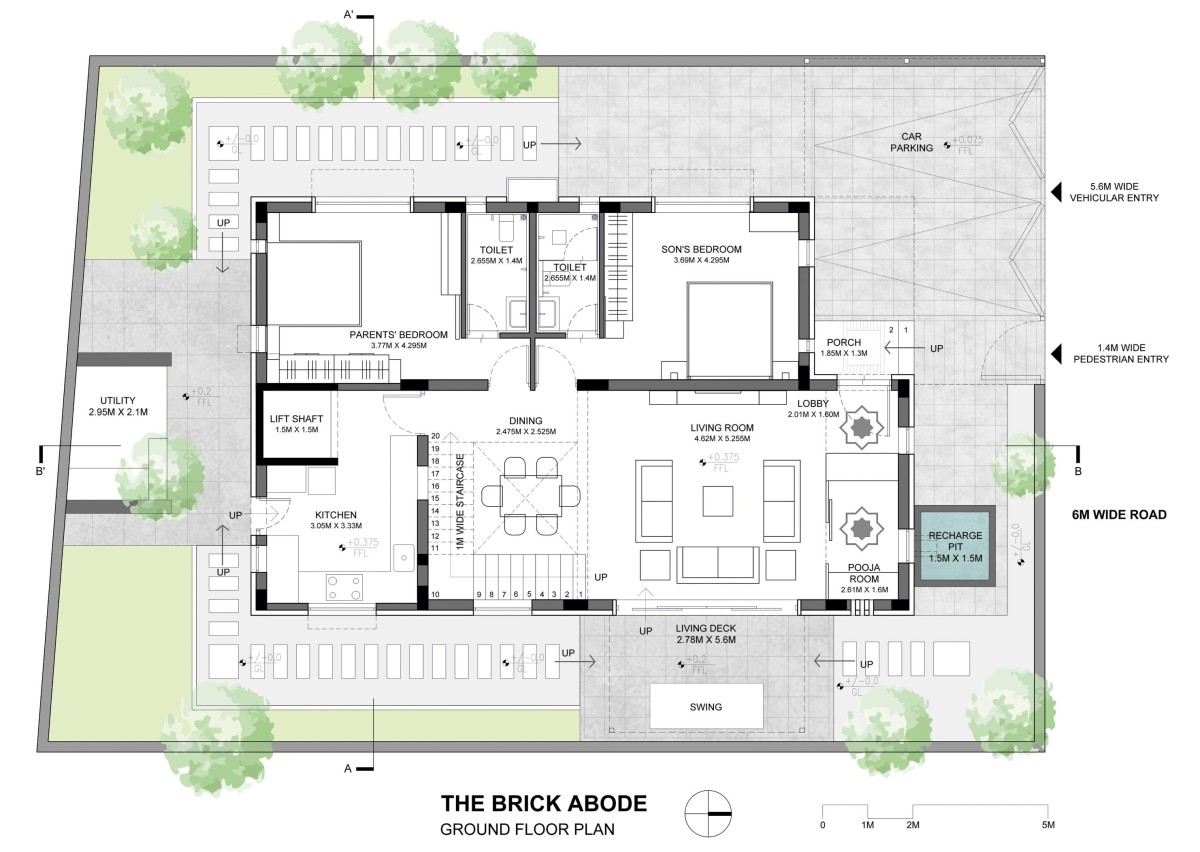 Ground Floor Plan of The Brick Abode by Alok Kothari Architects