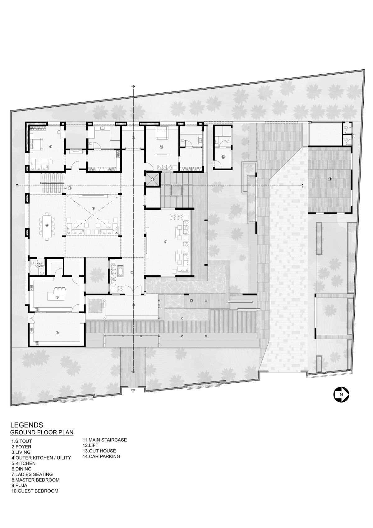 Ground floor plan of The N-Cube Villa by Cubism Architects & Interiors