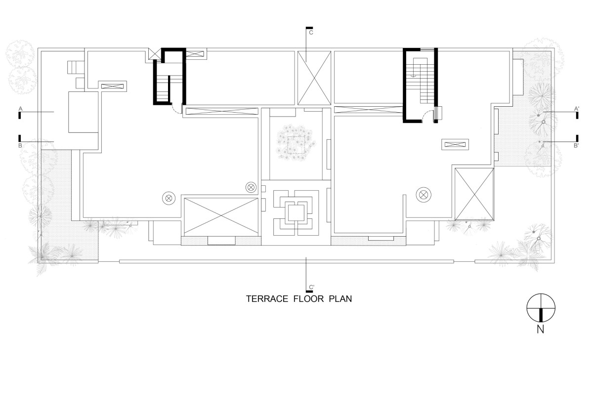 Terrace floor plan of The Courtyard House by Atelier Varun Goyal