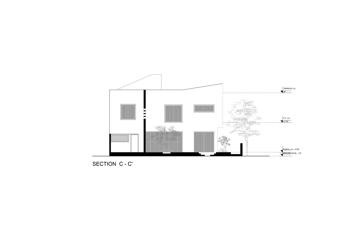 Section CC of The Courtyard House by Atelier Varun Goyal