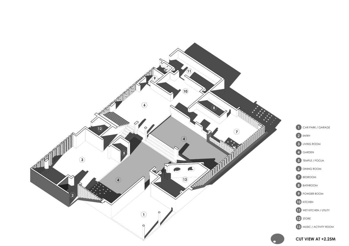 Ground floor plan view of Inside Out House by Gaurav Roy Choudhury Architects