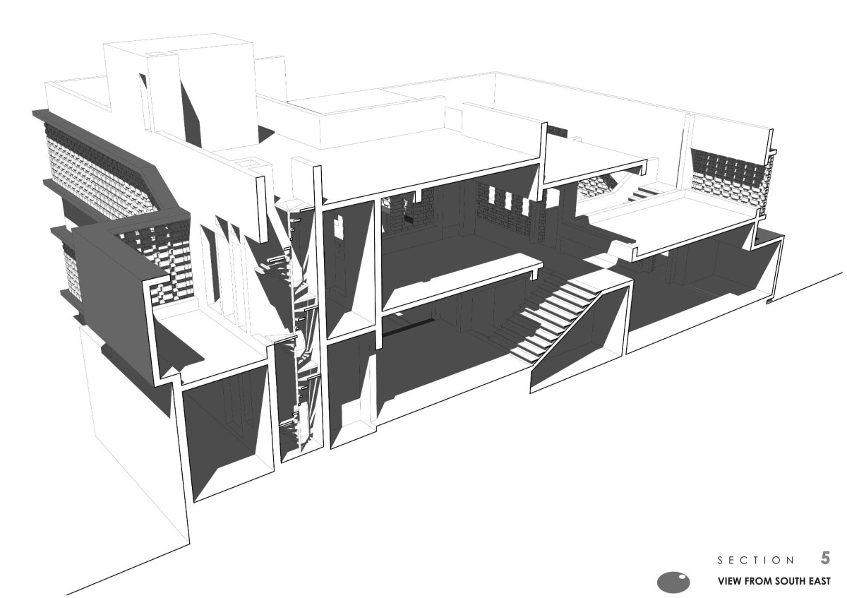 Section and elevation of Inside Out House by Gaurav Roy Choudhury Architects
