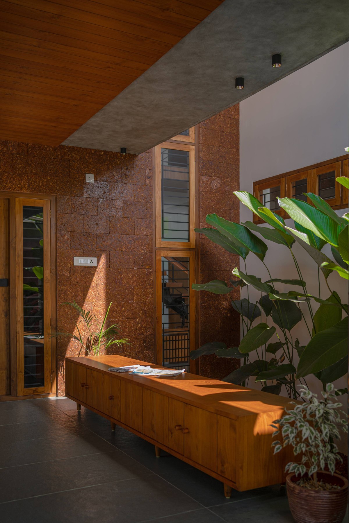Detailed shot of entrance of Tropical Incline by Bani Architects