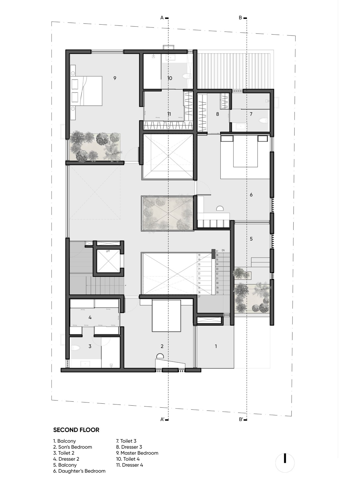 Second floor plan of Janani House by Collage Architecture Studio