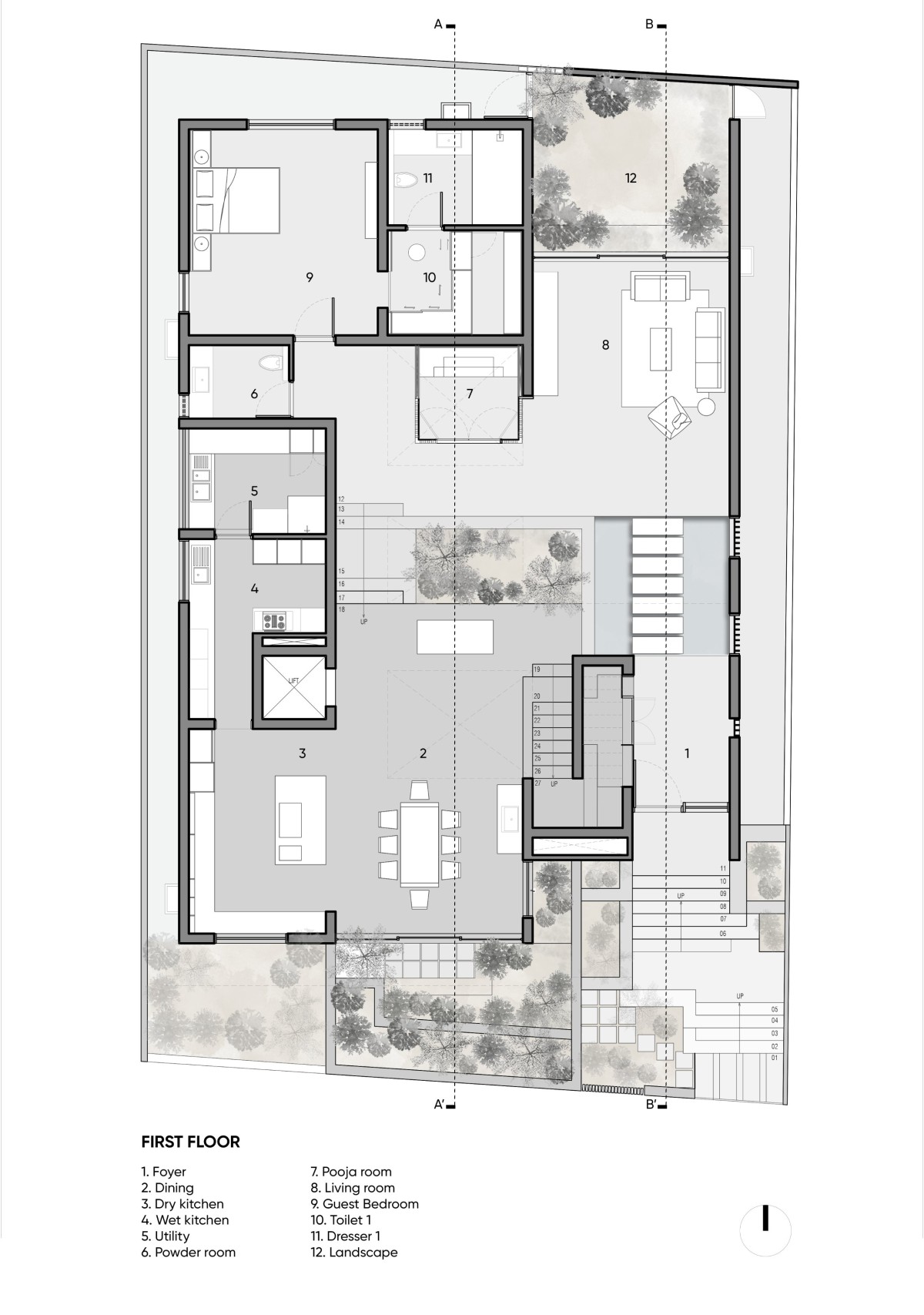 First floor plan of Janani House by Collage Architecture Studio