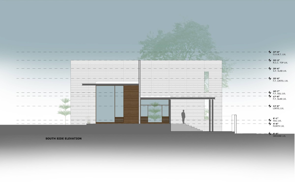 South side elevation plan of Ankit Shah Residence by Dipen Gada & Associates