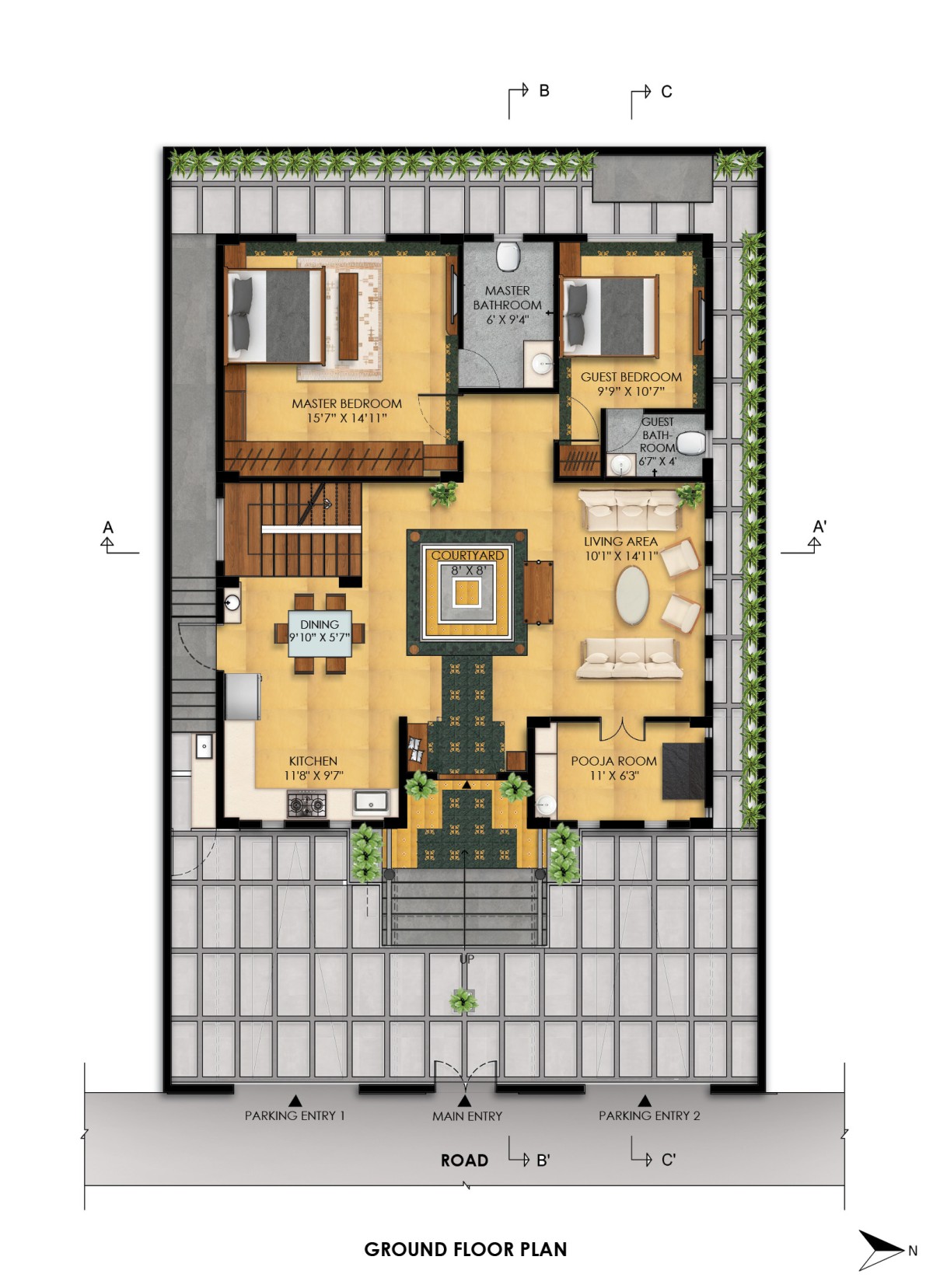 Ground Floor Plan of Courtyard House by Alkove-Design