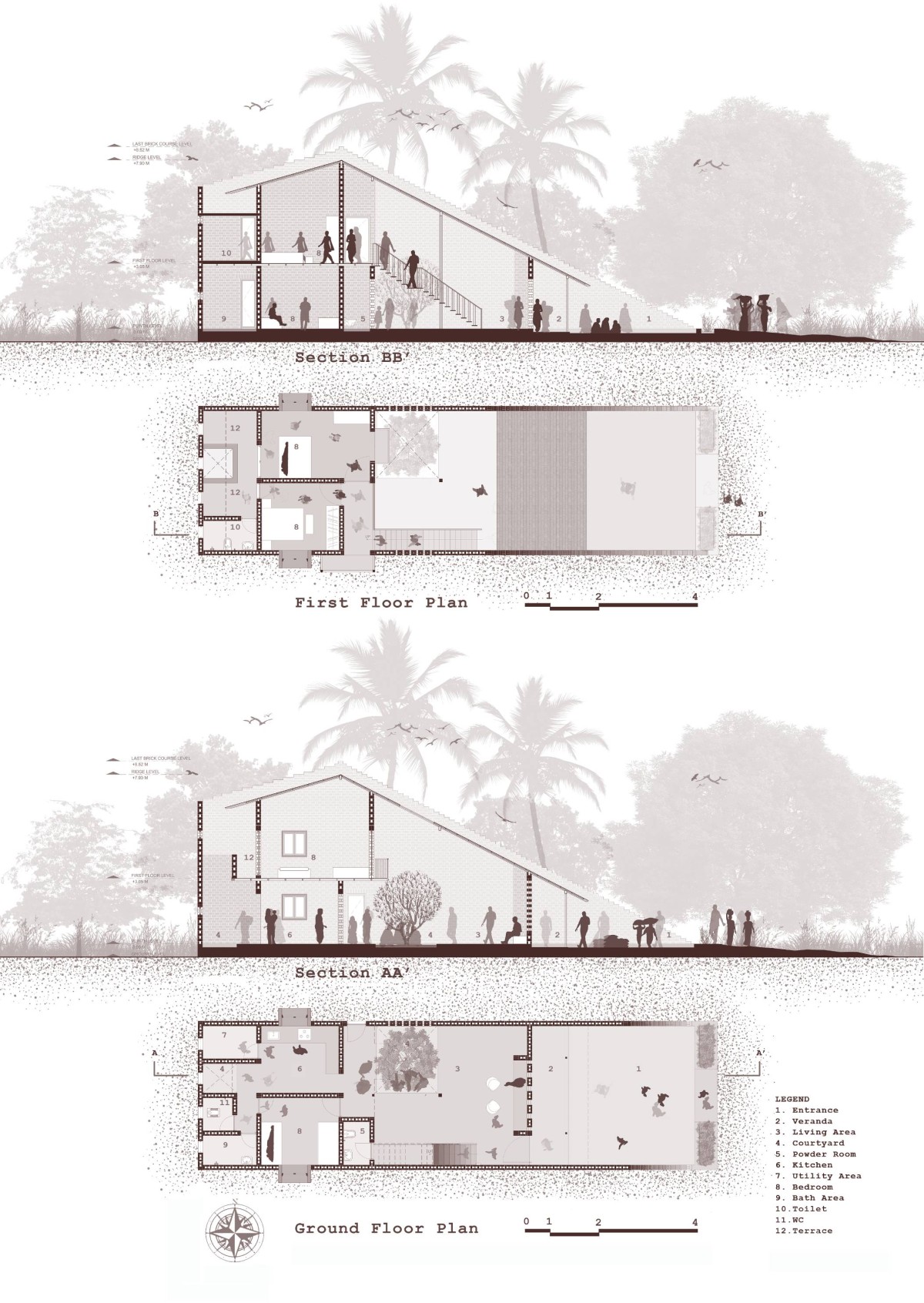 Plan and Sections of Half Is More – House in Progress by Atelier Shantanu Autade + Studio Boxx