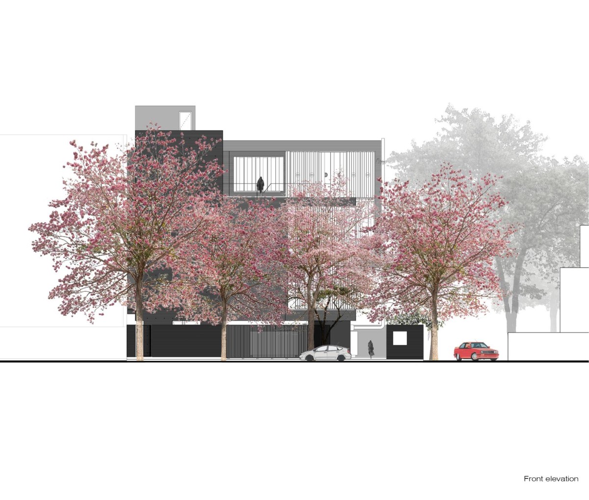 Front elevation of The Three Mashrabiyas House by Matra Architects and Rurban Planners