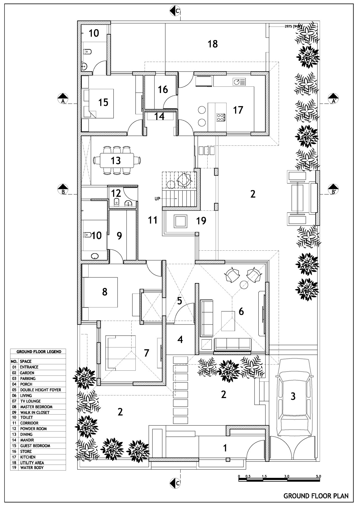 Ground Floor Plan of Pujara House by Flamingo Architects + Nidhi Thacker and Associates