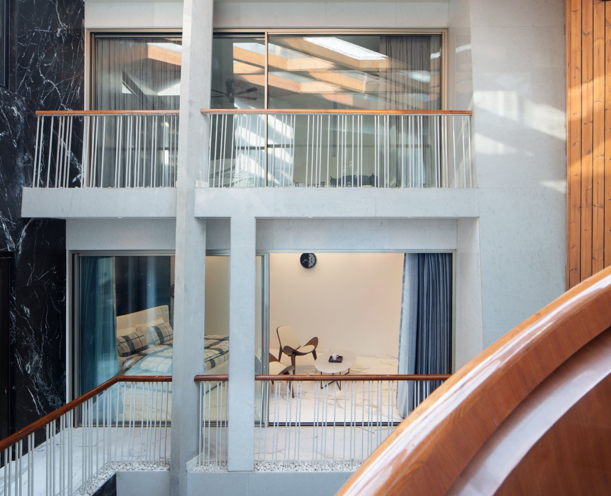 View from Spiral staircase of Cleft House by Anagram Architects