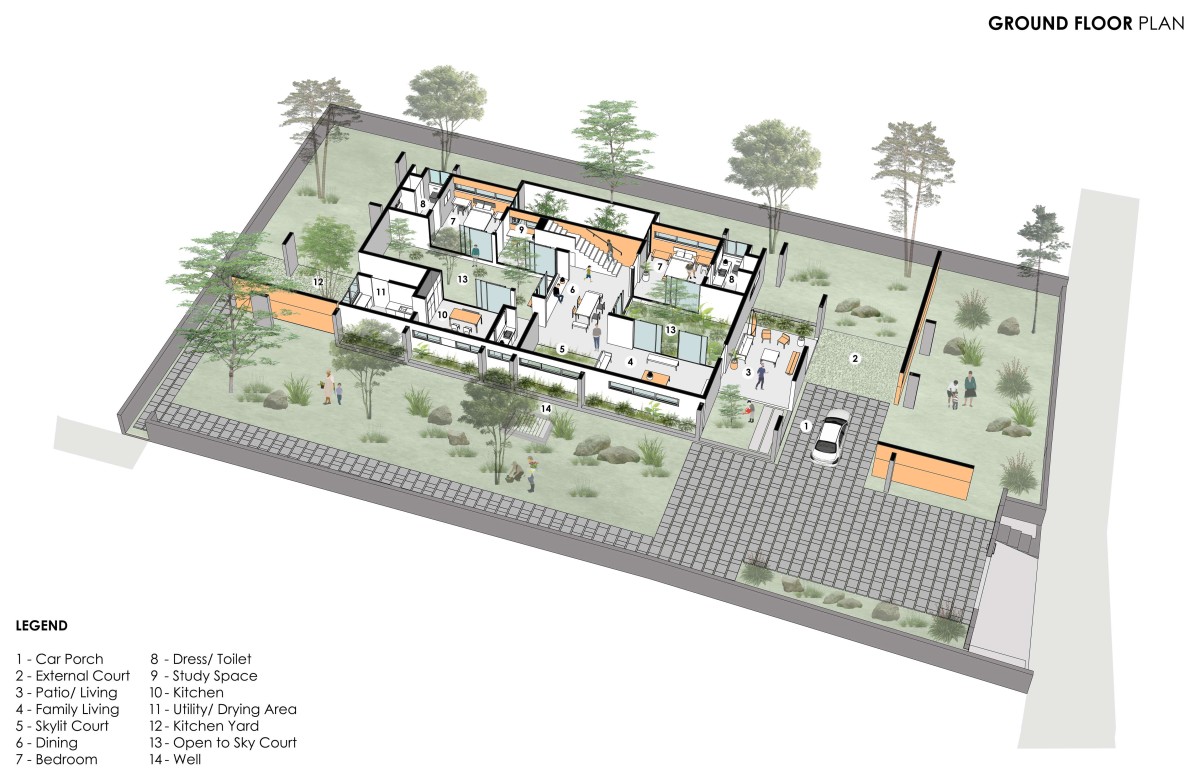 Ground Floor Plan of The Colour Burst House by LIJO.RENY.architects
