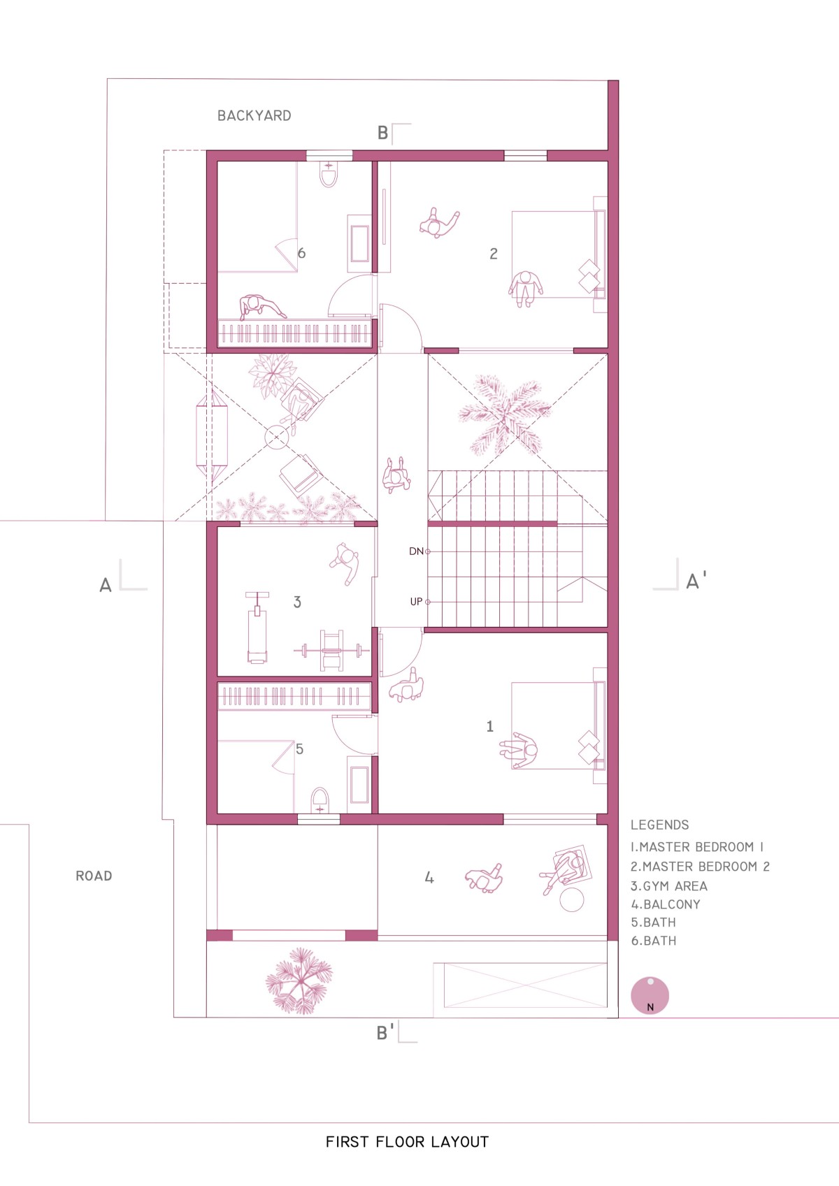 First Floor Plan of The Courtyard House by Manoj Patel Design Studio