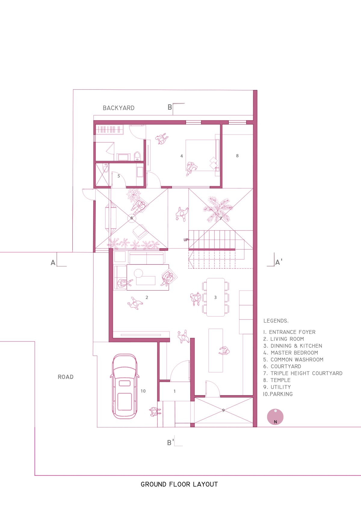 Ground Floor Plan of The Courtyard House by Manoj Patel Design Studio