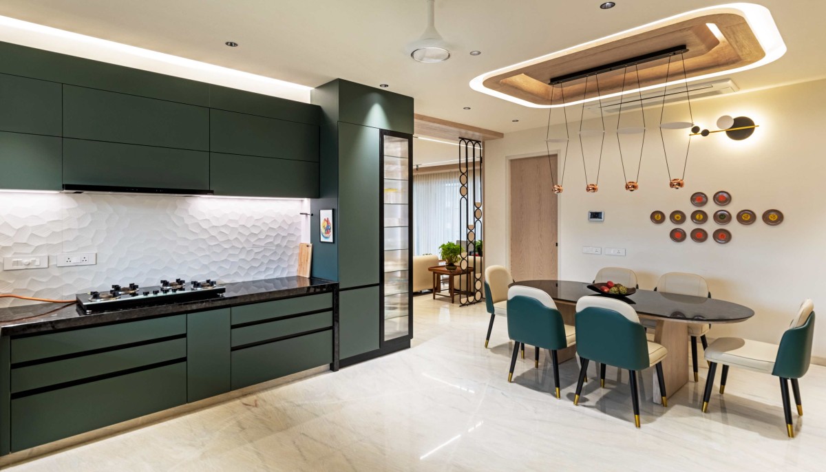 Dining and Kitchen of Aangan (Grandezza - C wing) by Obaku Design