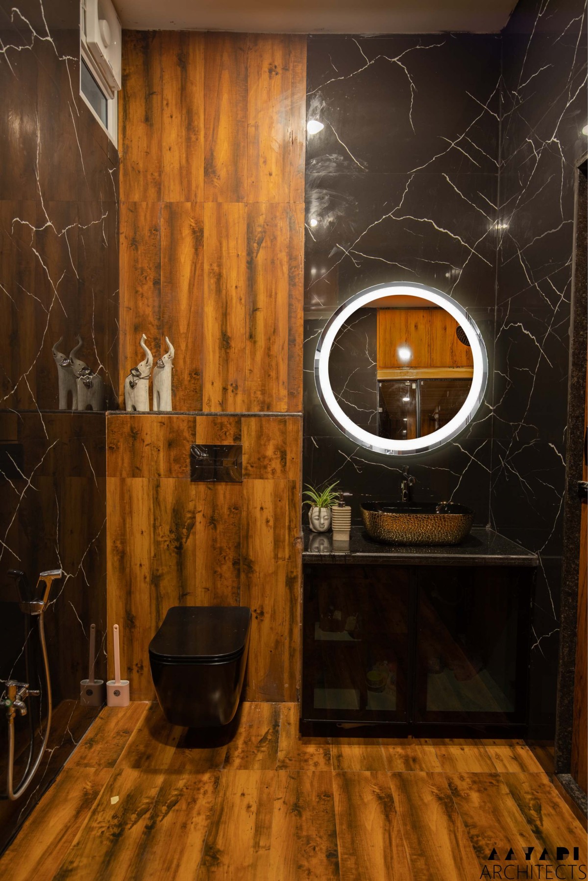 Bathroom of Geometrical casket by Aayadi Architects