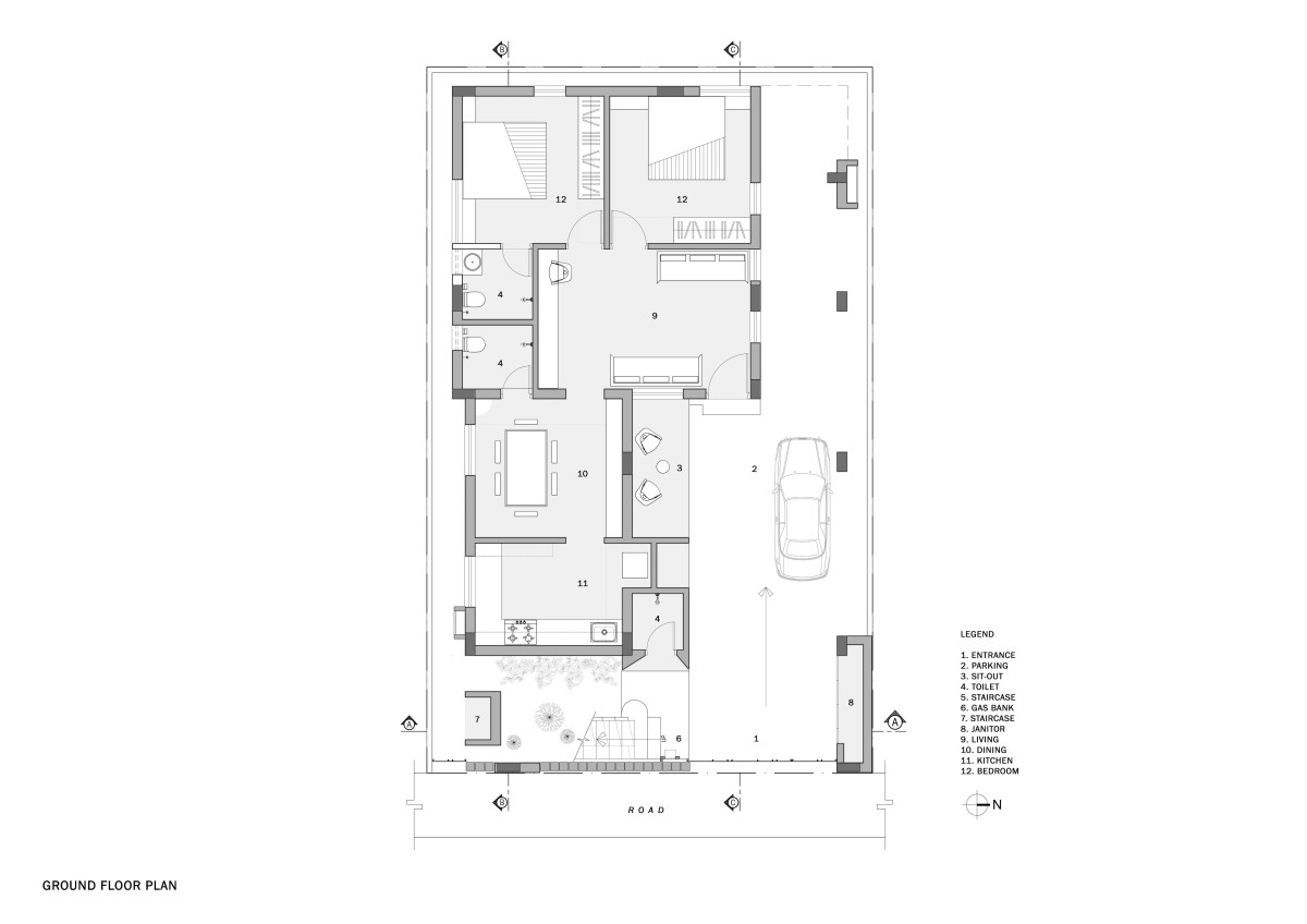 Ground Floor Plan of Athulyam by Outlined Architects