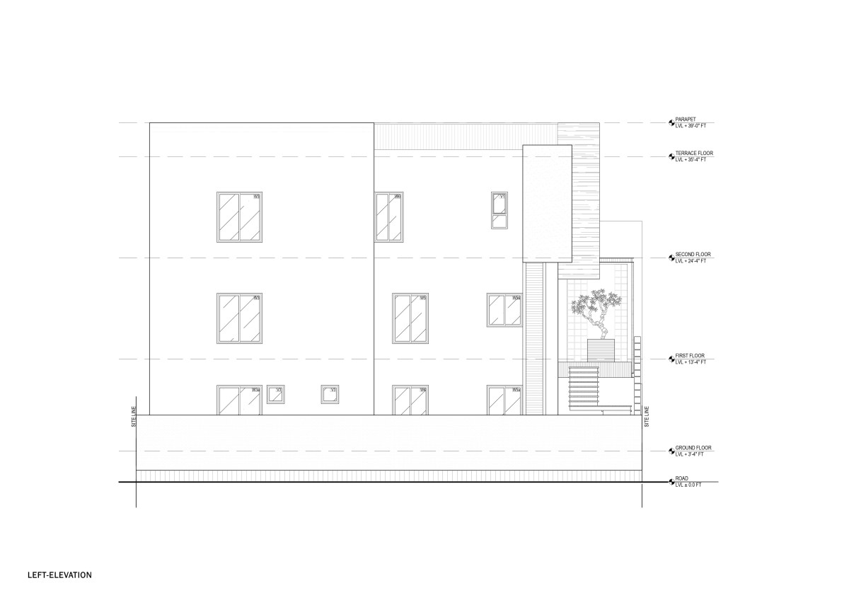 Left Elevation of Athulyam by Outlined Architects