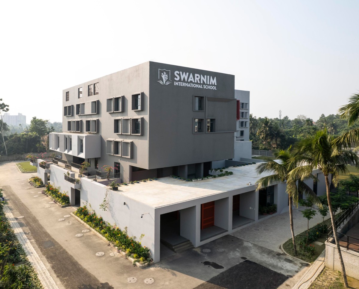 Exterior view of Swarnim International School by Abin Design Studio