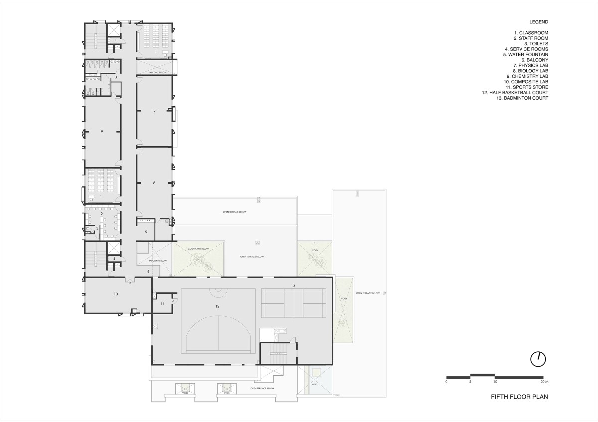 Fifth floor plan of Swarnim International School by Abin Design Studio