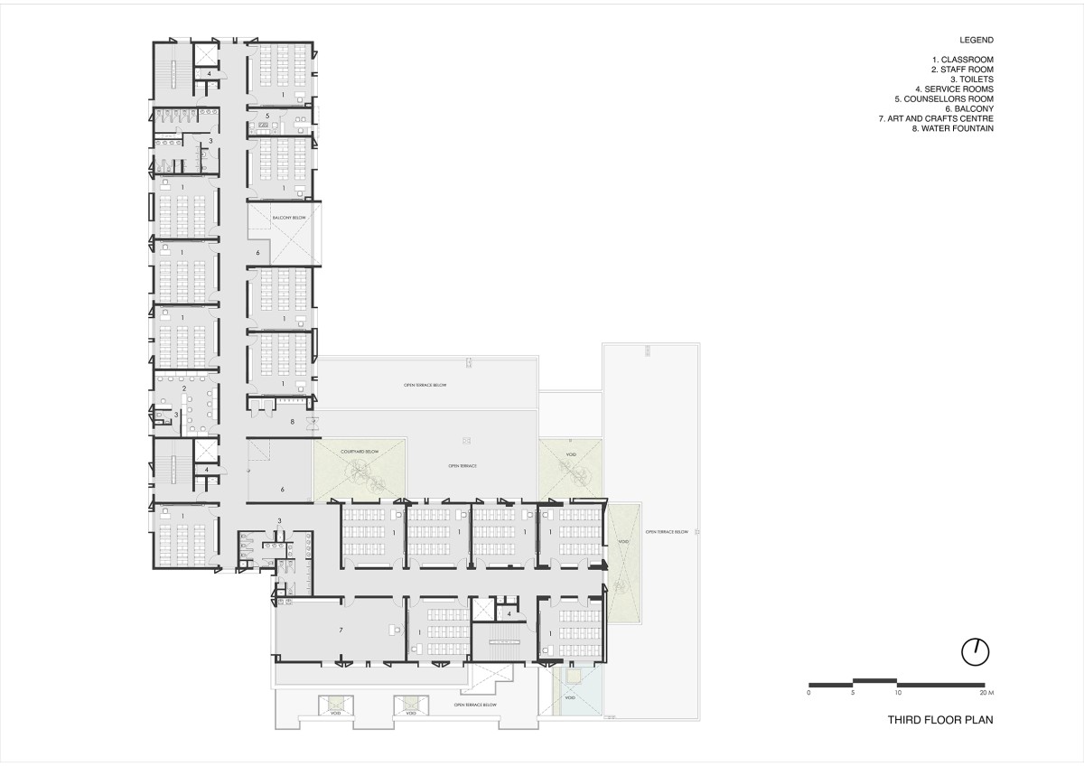 Third floor plan of Swarnim International School by Abin Design Studio