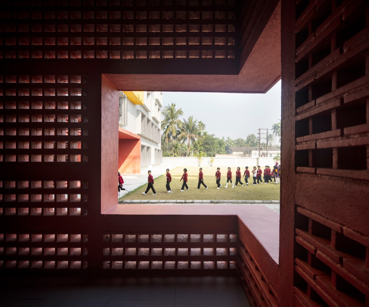 Detailed shot of wall of Swarnim International School by Abin Design Studio