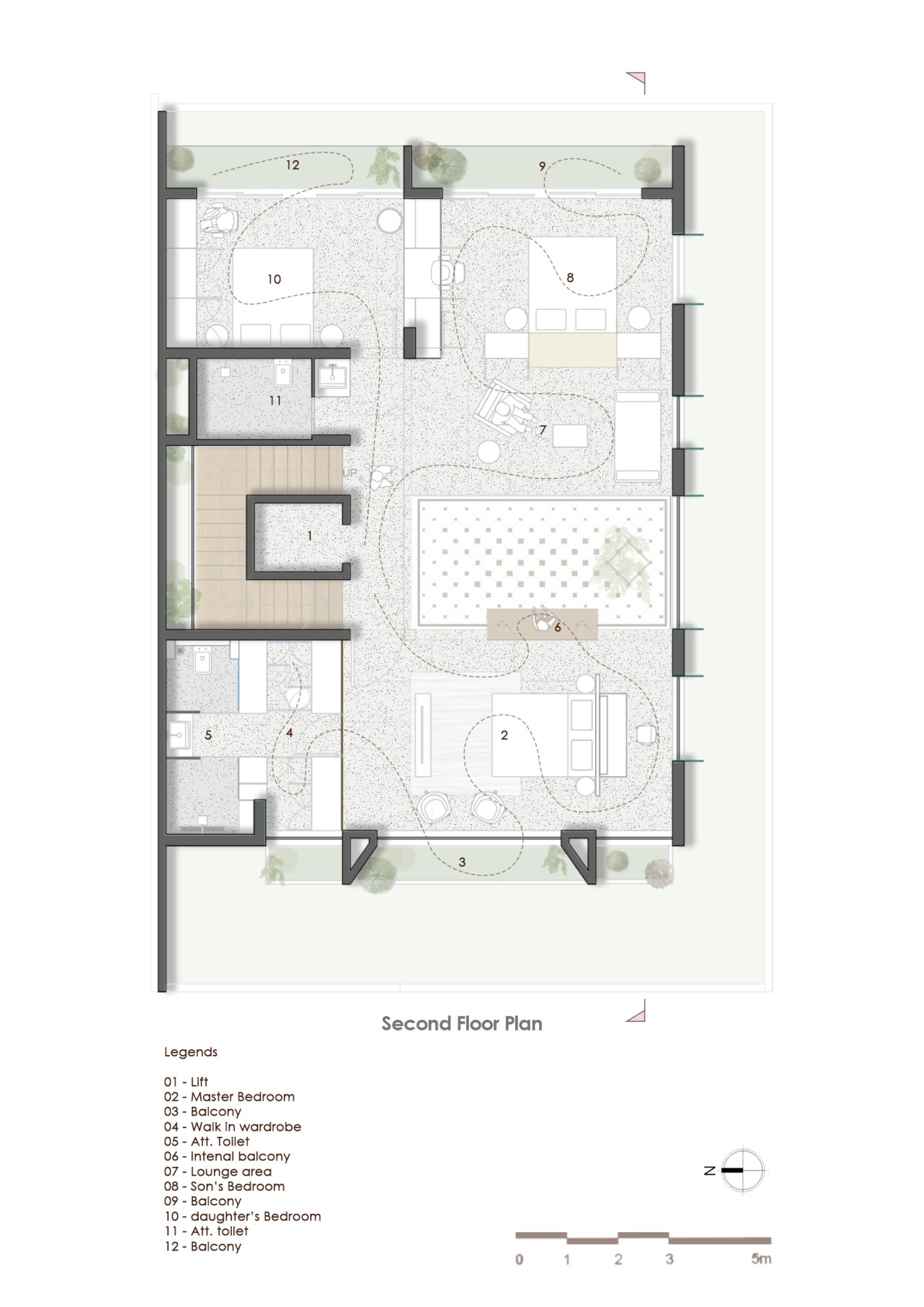 Second floor plan of The House With No Walls by The Design Alley