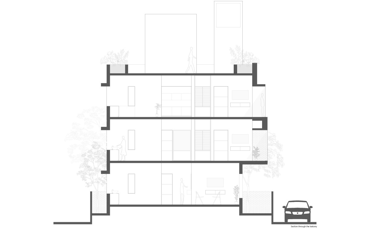 Section through the balcony of N House by Madras Spaces