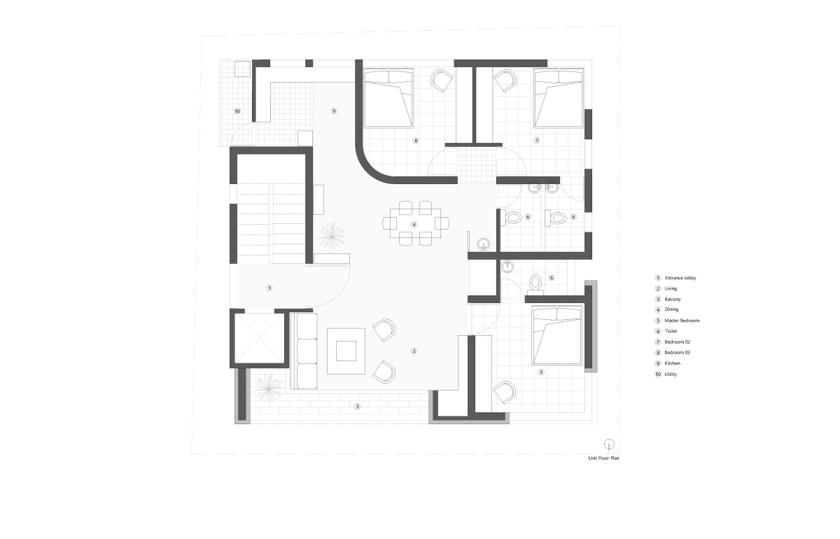 Unit floor plan of N House by Madras Spaces