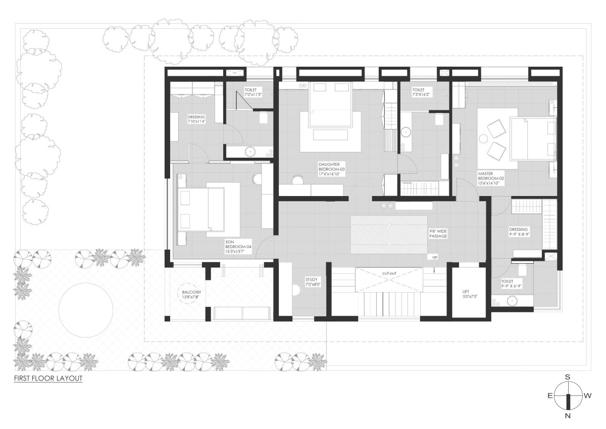 FIRST FLOOR LAYOUT of Royal Acre Residence by K.N. Associates