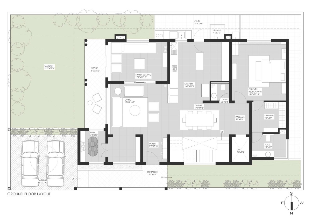 GROUND FLOOR LAYOUT of Royal Acre Residence by K.N. Associates