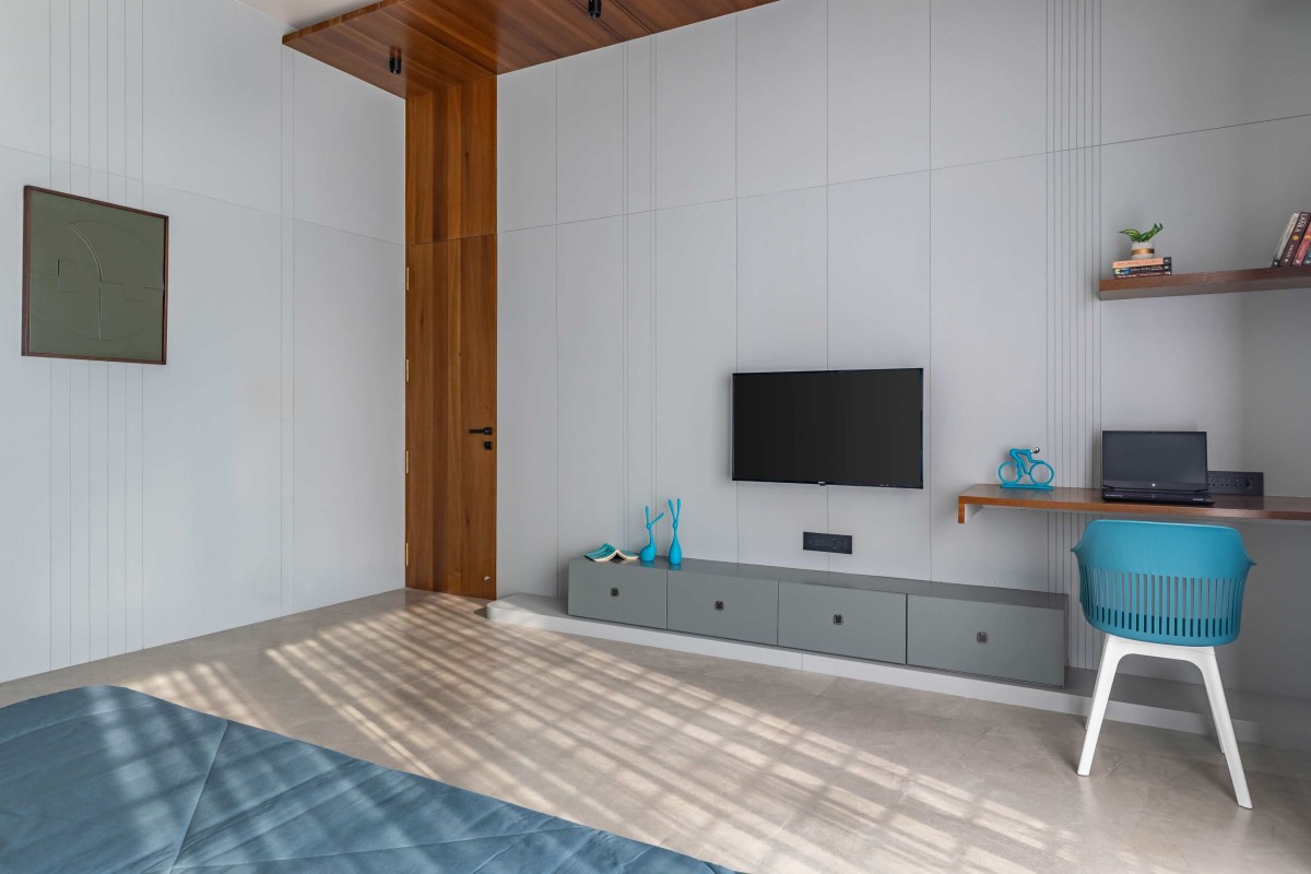 TV Unit and Study area at Son's Bedroom of Kripa Kunj by Studio Synergy
