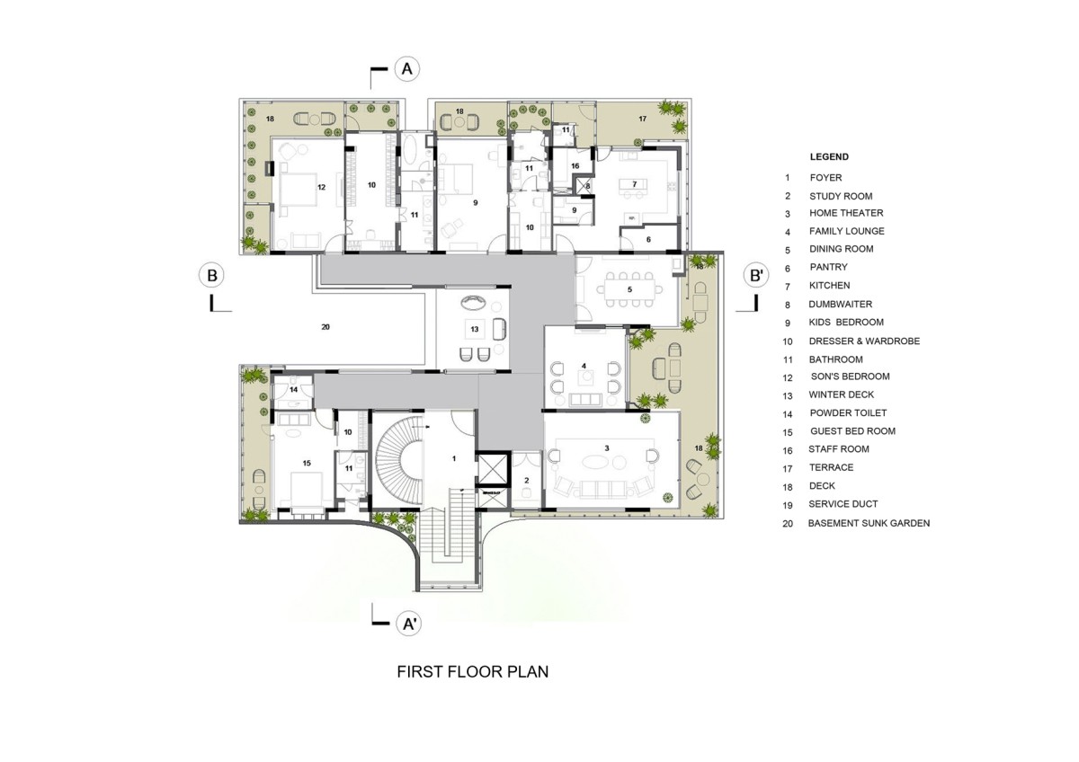 First Floor Plan of Zen Spaces by Sanjay Puri Architects
