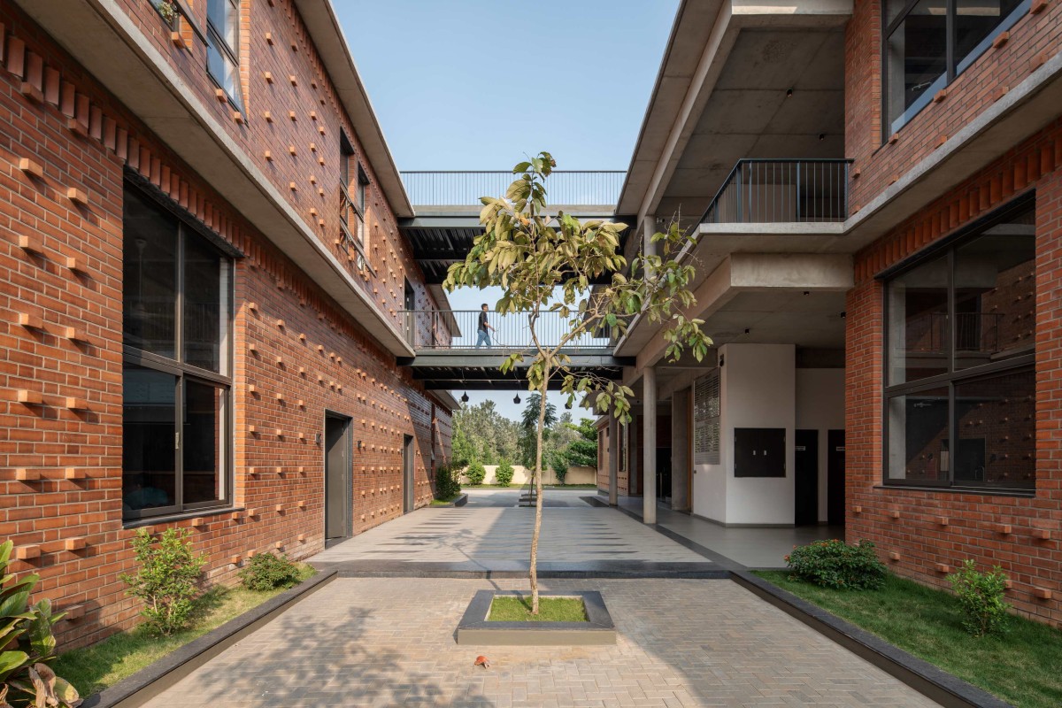 West facing Central Spine and Courtyard of NSB by HabitArt Architecture Studio