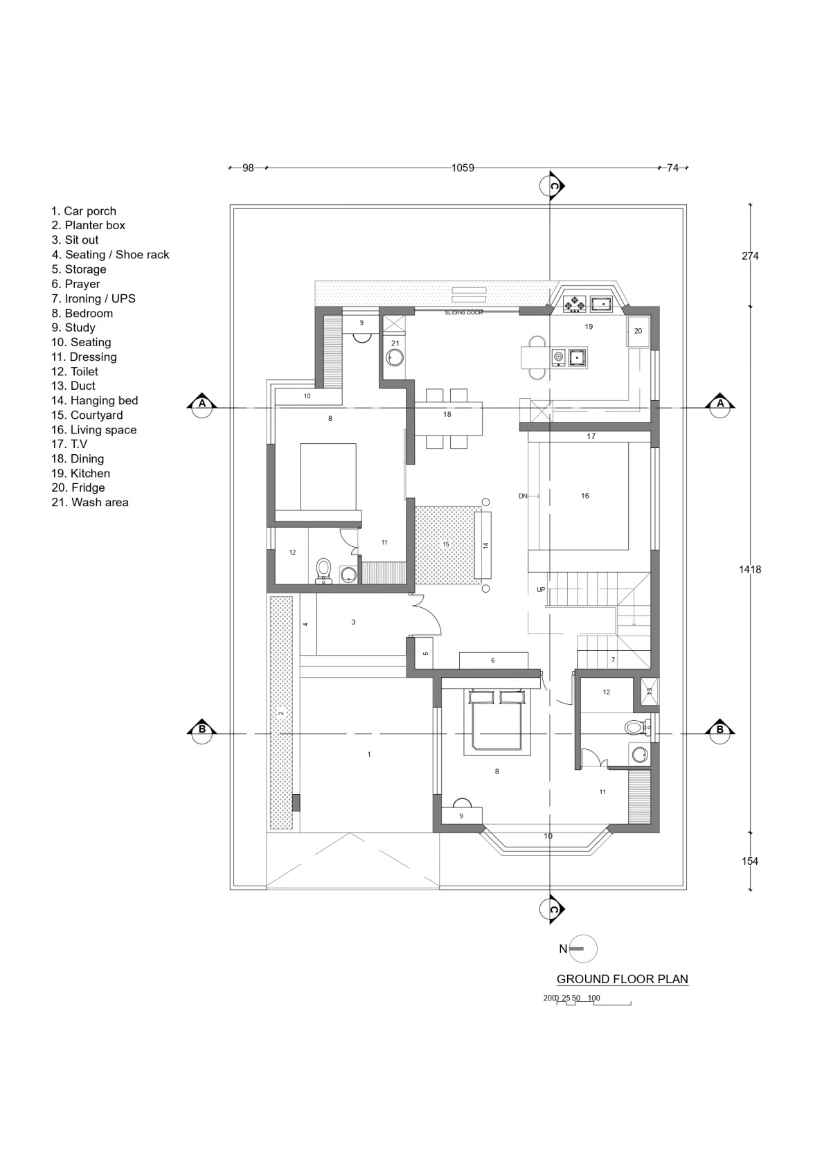 Ground floor plan of Krishna by Attic Lab