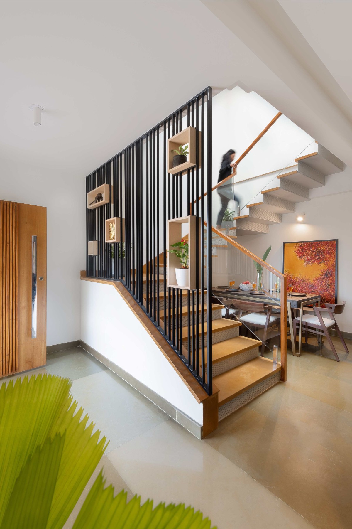 Staircase and Dining of Shreesha Residence by Shilpa Sambargi Architects