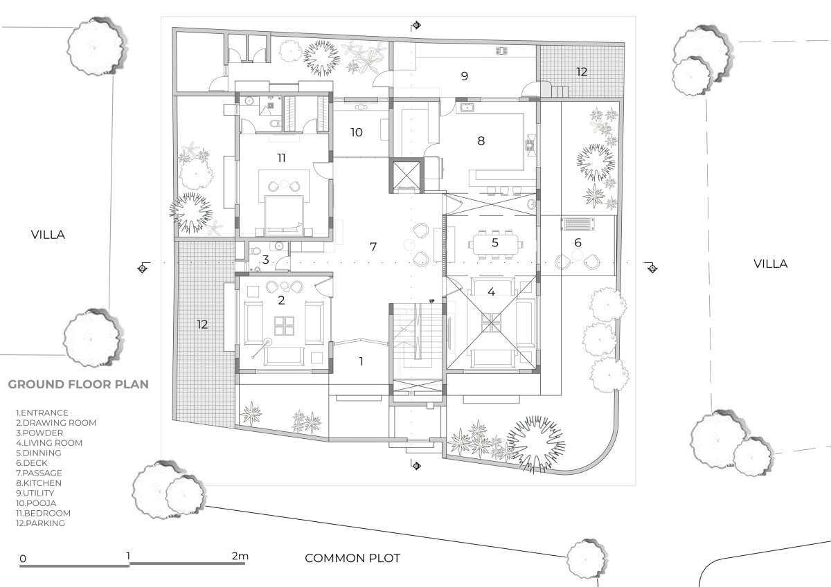 Ground floor plan of The Roots to Roof Villa by Tvasttr Architects