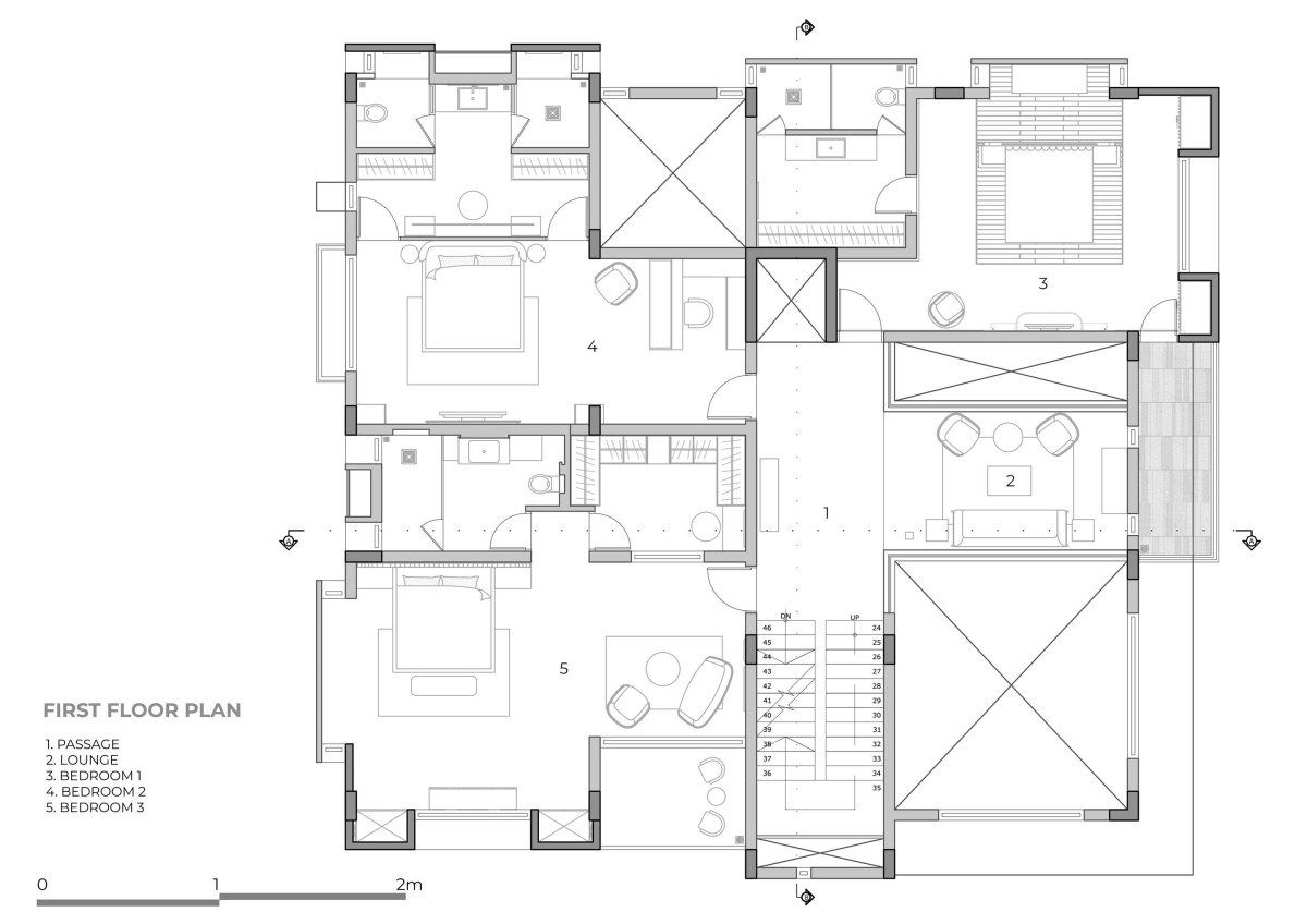 First floor plan of The Roots to Roof Villa by Tvasttr Architects