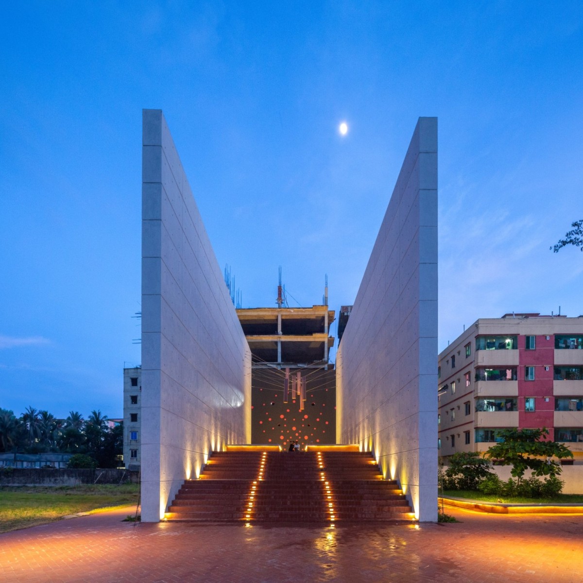 Dusk light view of monument plaza of Feni College Boddhobhumi Sritisthombho Complex by Vector Plinth
