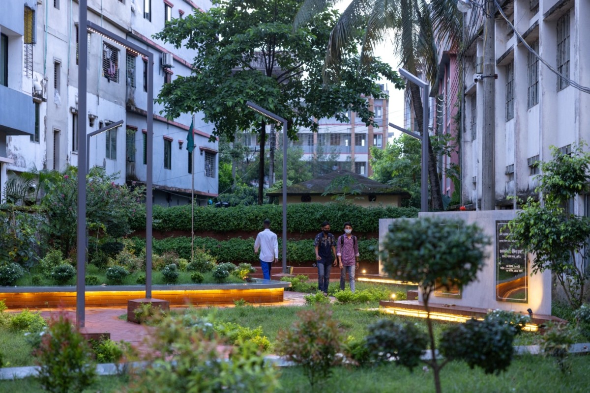 Walkway through green of Feni College Boddhobhumi Sritisthombho Complex by Vector Plinth