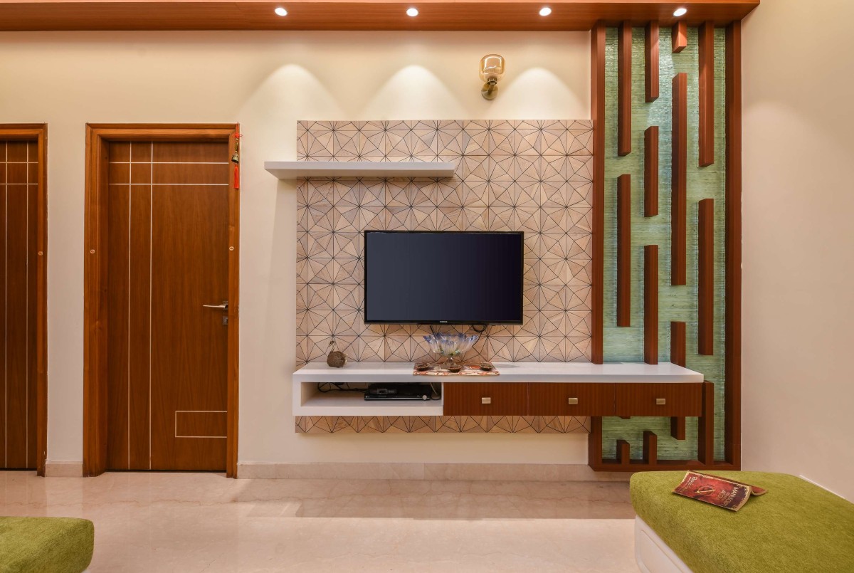 TV Unit at living room of Bhartiya Residence by Vishwanath And Associates