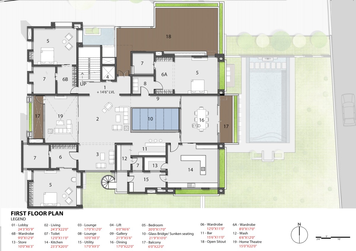 First Floor Plan of The Tropical Beach House by Inventarchitects